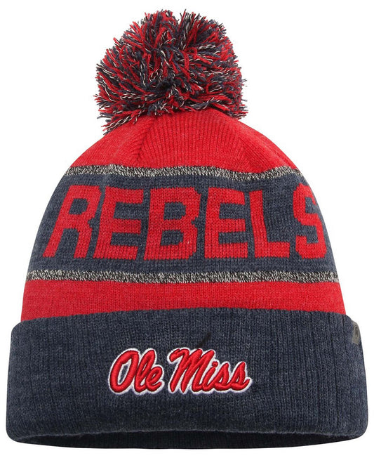 Ole Miss Rebels Navy/Red Top of the World Below Zero Cuffed Pom Knit Hat