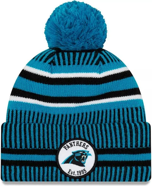 Carolina Panthers Blue New Era Sideline Cuffed Pom Knit Beanie Hat