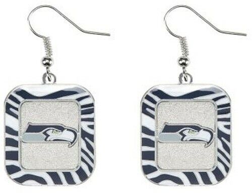 Seattle Seahawks NFL Team Color Zebra Stripes Silver Dangle Earrings