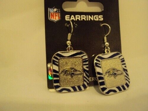 Baltimore Ravens NFL Team Color Zebra Stripes Silver Dangle Earrings