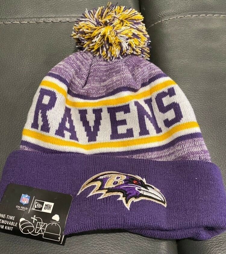 Baltimore Ravens Purple New Era On Field Cuffed Knit Beanie Hat w/pom