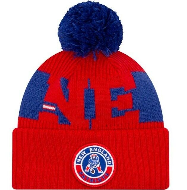 New England Patriots Red/Blue New Era Sideline Sport Pom Knit Hat