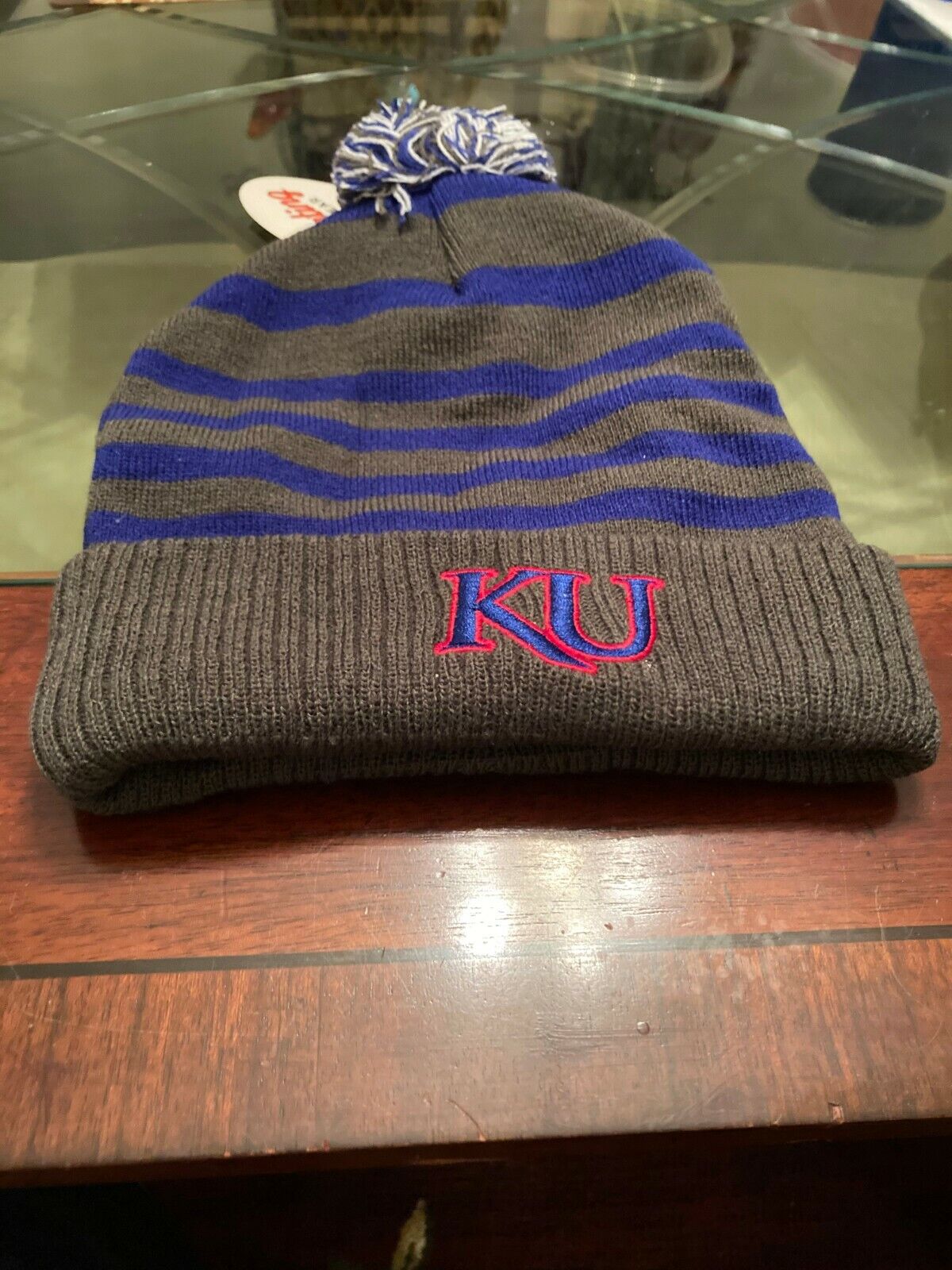 Kansas Jayhawks Captivating Headwear Striped Multicolor Beanie w/Pom