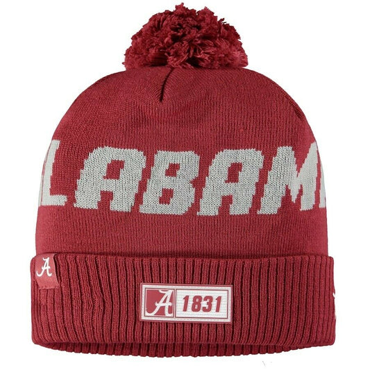 Alabama Crimson Tide New Era Sideline Road Cuffed Knit Hat with Pom - Crimson