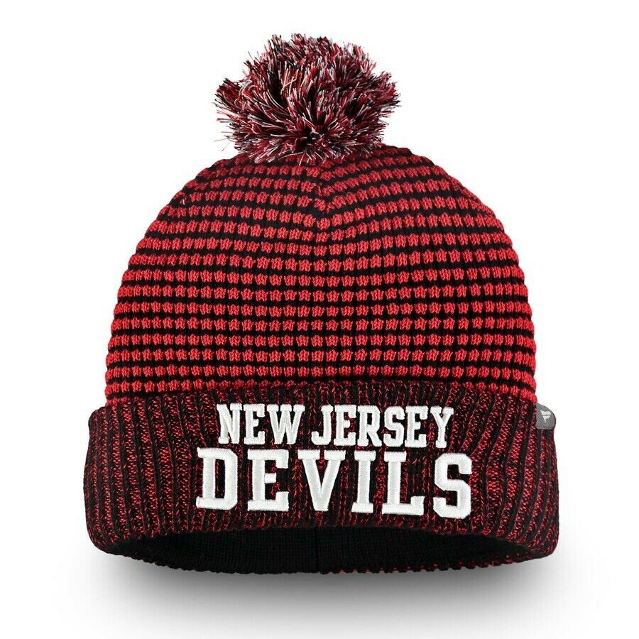 New Jersey Devils Red & Black Fanatics "Waffle" Cuffed Knit Hat w/Pom