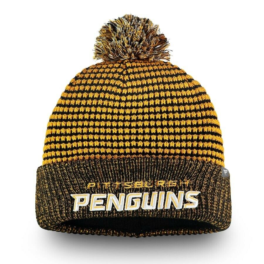 Pittsburgh Penguins Gold & Black Fanatics "Waffle" Cuffed Knit Hat w/P