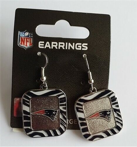 New England Patriots NFL Team Color Zebra Stripes Silver Dangle Earrin