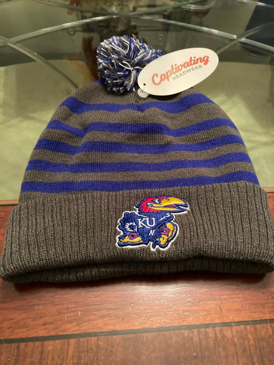 Kansas Jayhawks Captivating Headwear Striped Multicolor Beanie w/Pom