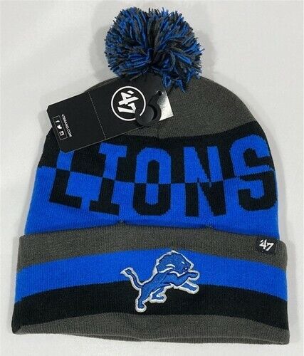 Detroit Lions Charcoal '47 Brand Split Text Knit Cuff Cap w/Pom