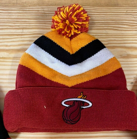 Miami Heat Mitchell & Ness Chunky Cuff Knit Beanie w/ Pom - Multicolor