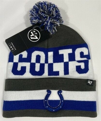 Indianapolis Colts Charcoal Split Text '47 Brand Knit Cuff Cap w/ Pom