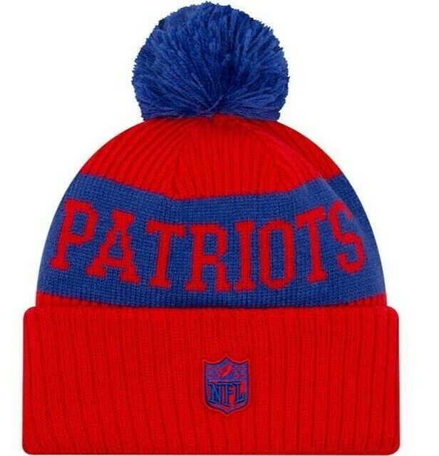 New England Patriots Red/Blue New Era Sideline Sport Pom Knit Hat