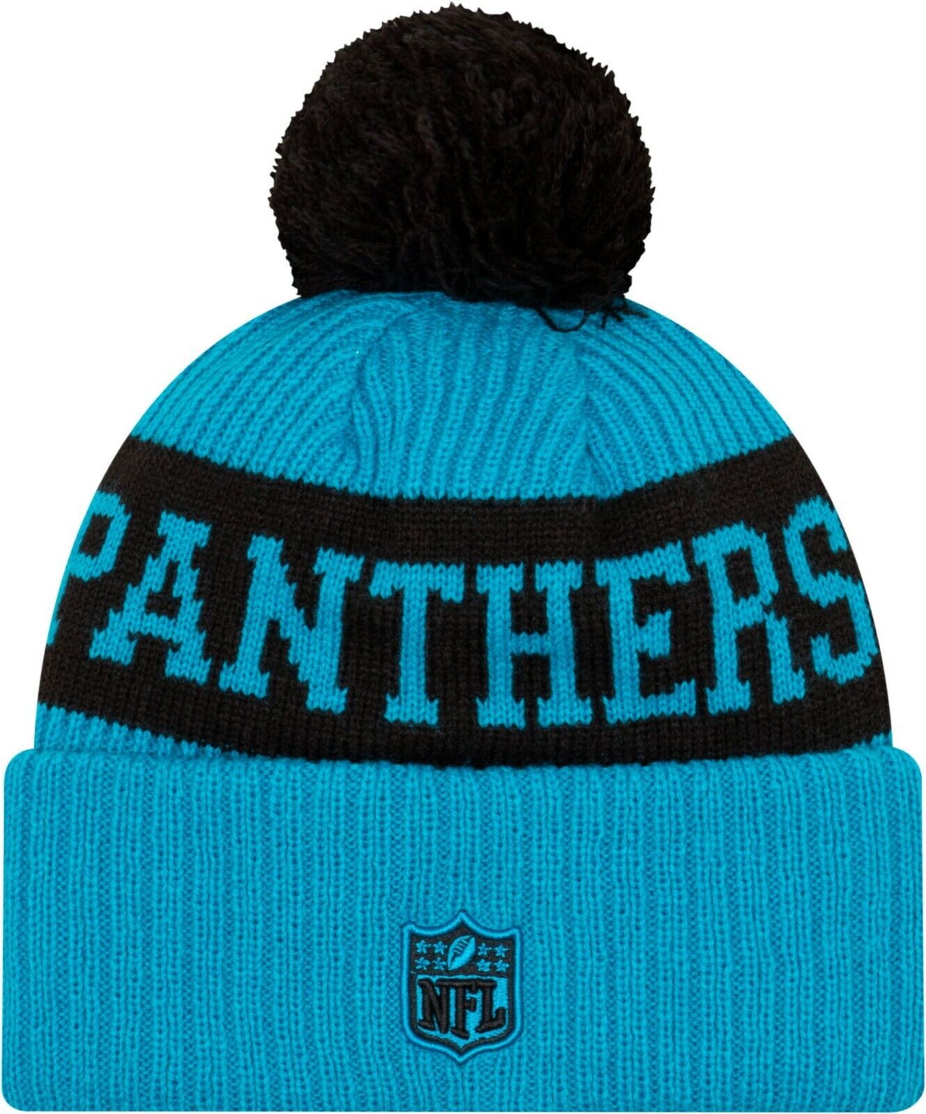 Carolina Panthers Blue New Era Sideline Sport Black Knit Hat w/pom