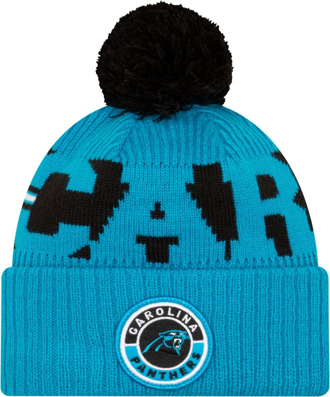 Carolina Panthers Blue New Era Sideline Sport Black Knit Hat w/pom