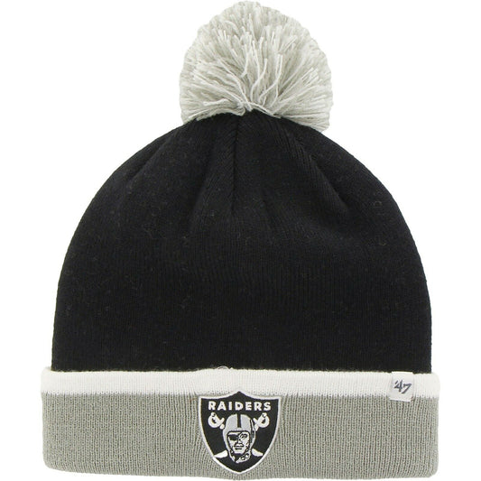 Las Vegas Raiders Black & Silver '47 Brand Baraka Black Cuffed Pom Knit Beanie Hat