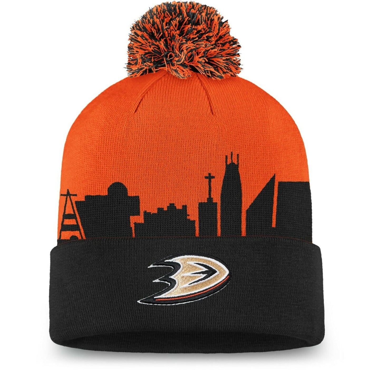 Anaheim Ducks Black & Orange Fanatics Hometown Pom Knit Beanie Hat