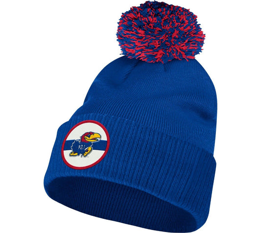 Kansas Jayhawks Royal Blue adidas Cuffed Pom Knit Beanie Hat