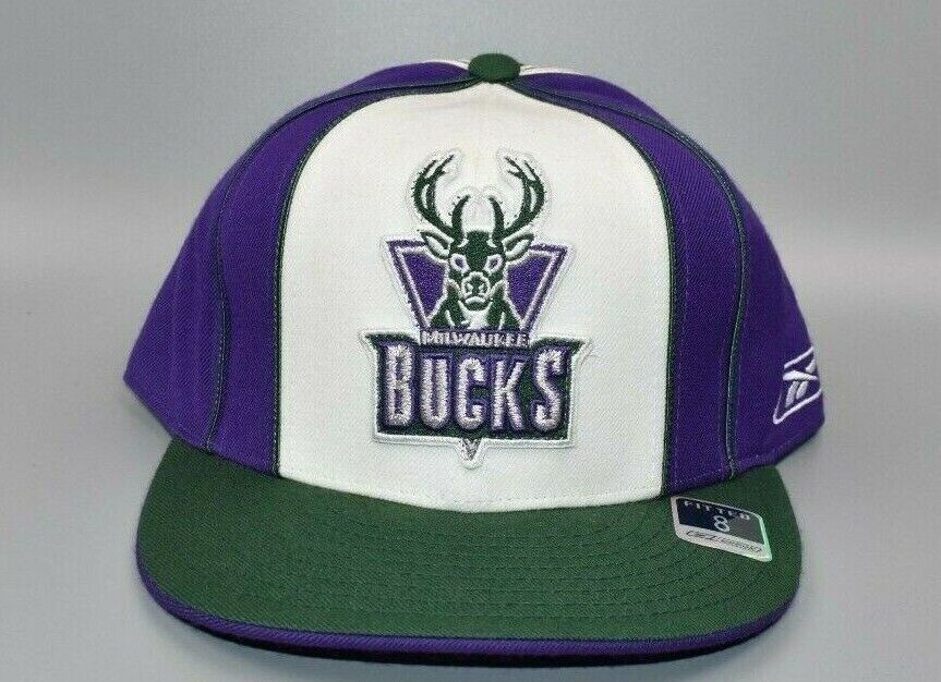 Milwaukee Bucks Reebok Purple & Green Vintage Size 7 Fitted Cap/Hat