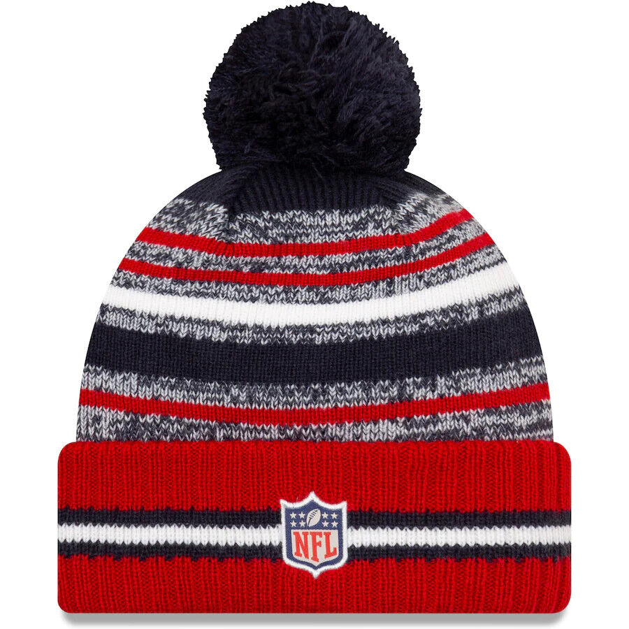 Houston Texans Red/Navy New Era 2021 Sideline Sport Official Pom Cuffed Knit Hat