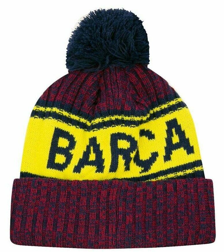 FC Barcelona "BARCA" Icon Sports Group Crowned Pom Beanie Hat - Multic