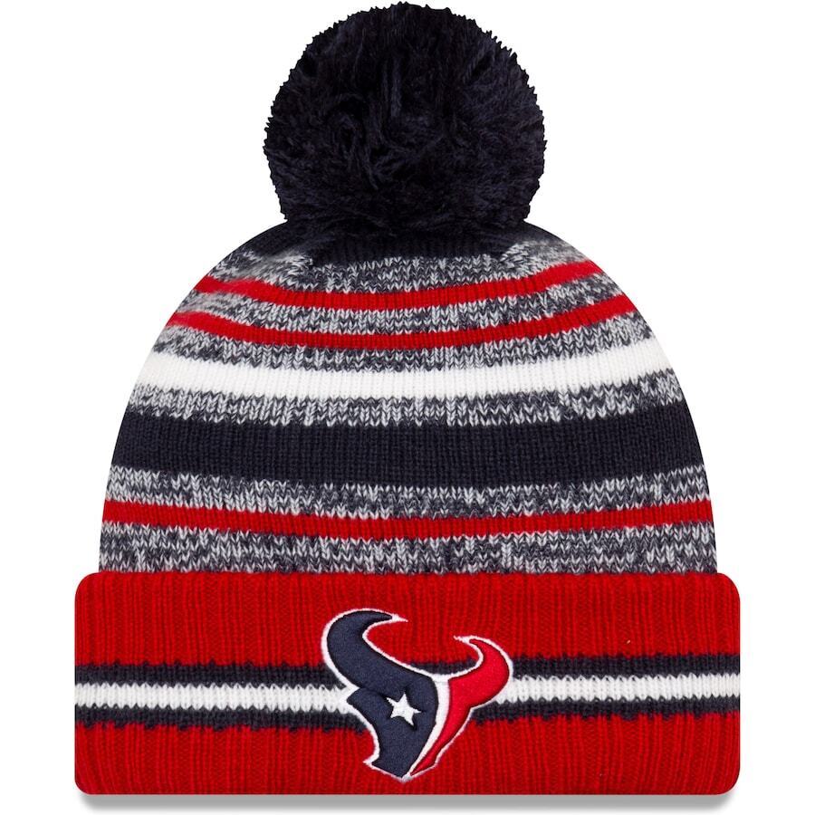 Houston Texans Red/Navy New Era 2021 Sideline Sport Official Pom Cuffed Knit Hat