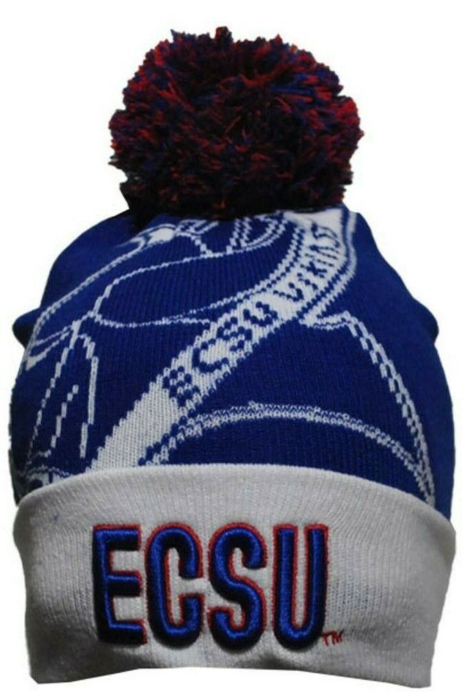 Elizabeth City State University Vikings Blue & White Beanie w/pom - HBCU