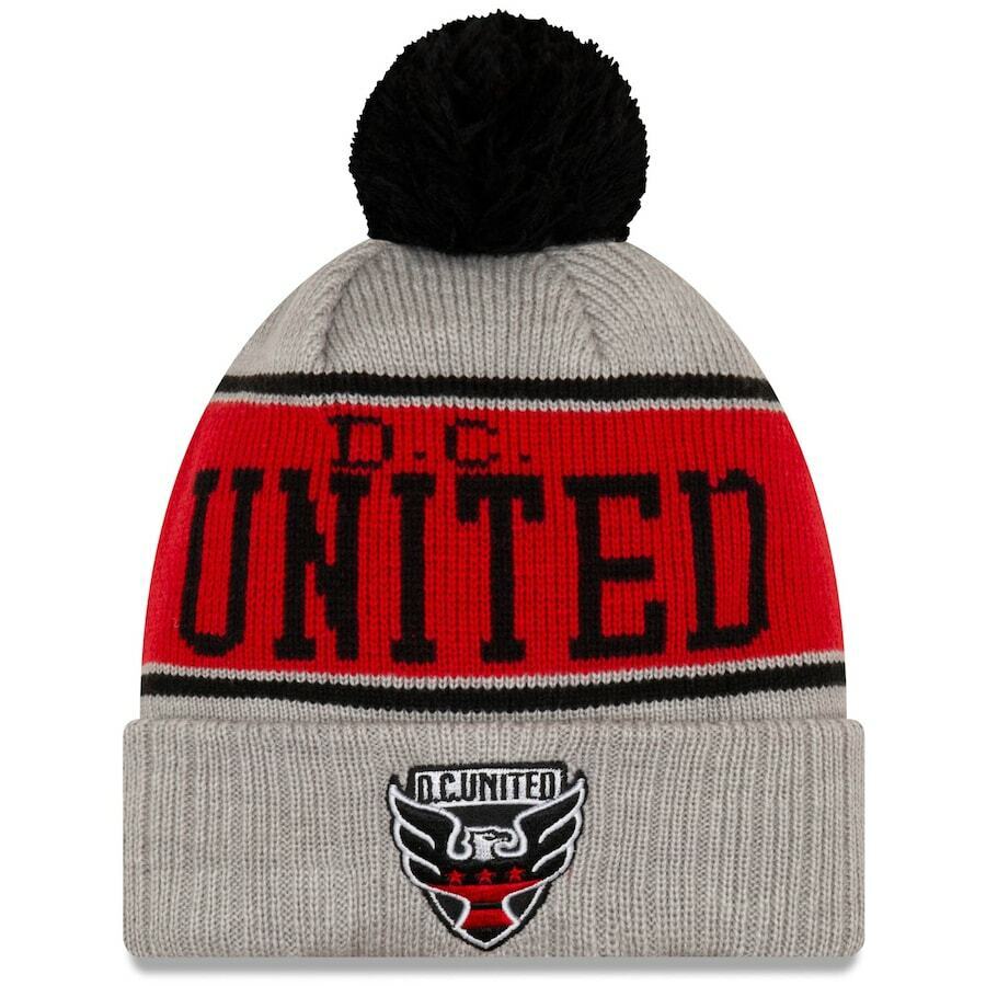 D.C. United New Era Gray Stripe Cuffed Knit Hat with Pom