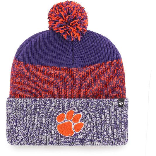 Clemson Tigers Multi-Color ’47 Brand Static Cuff Knit Cap w/pom