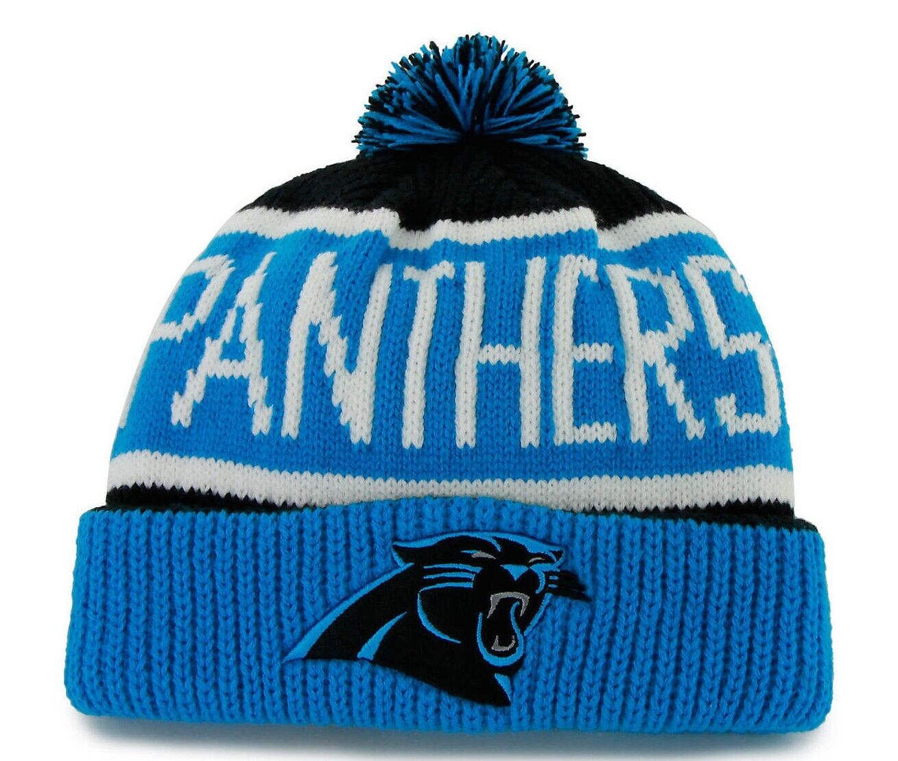 Carolina Panthers Black & Blue '47 Brand Calgary Cuff Knit Hat w/pom