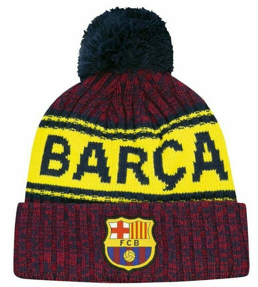 FC Barcelona "BARCA" Icon Sports Group Crowned Pom Beanie Hat - Multic