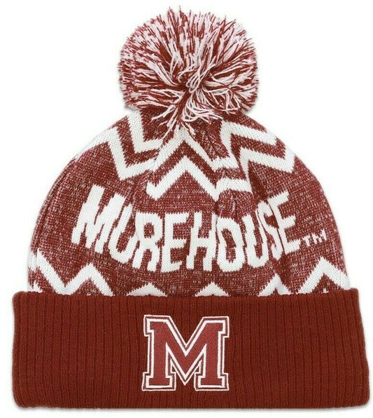 Morehouse Tigers Maroon & White Fleece Lined Beanie w/pom - HBCU