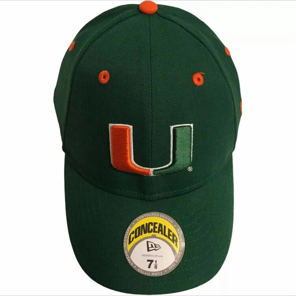 Miami Hurricanes Dark Green New Era Fitted Concealer Hat/Cap Size: 7 1/8