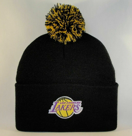 Los Angeles Lakers Black adidas Cuff Knit Skull Cap Beanie Hat w/pom