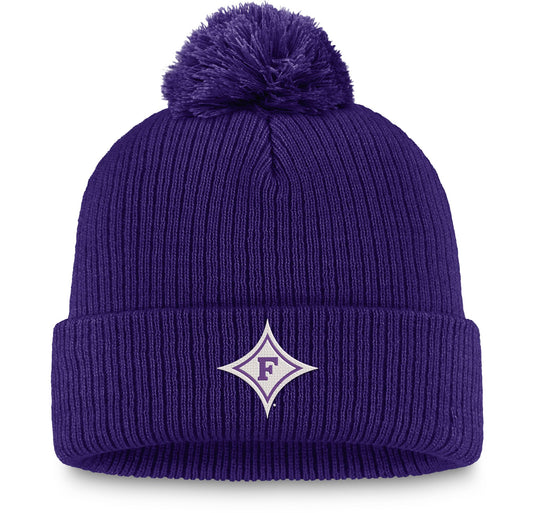 Furman Paladins Purple Top of the World Cuff Knit Beanie Hat w/pom